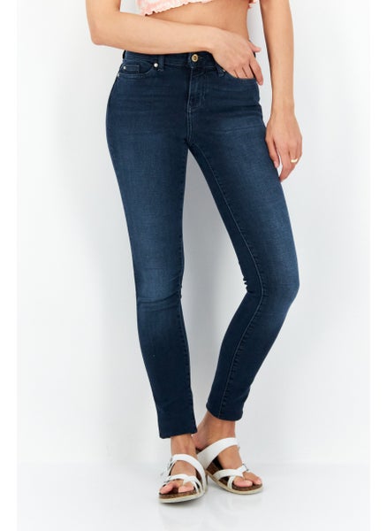 اشتري Women Skinny Fit Mid Waist Stretchable 32 Length Jeans, Blue Denim في الامارات