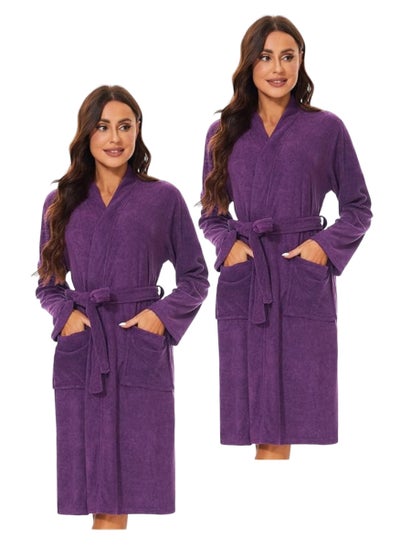 Buy 2 Pieces Purple Colour Terry COTTON ROBE UNISEX  Bathrobe XXXL Size in UAE