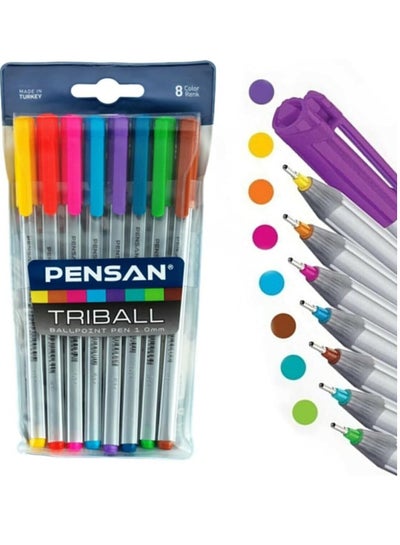 Buy Pensan Ballpoint Pens Pack Of 8 Colored Pens-1.0mm Multi Color in Egypt