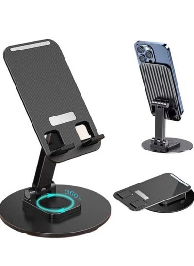 Buy Portable Foldable Phone Stand, 360 Degree Rotation, Height Adjustable, Cell Phone Holder - Black in UAE