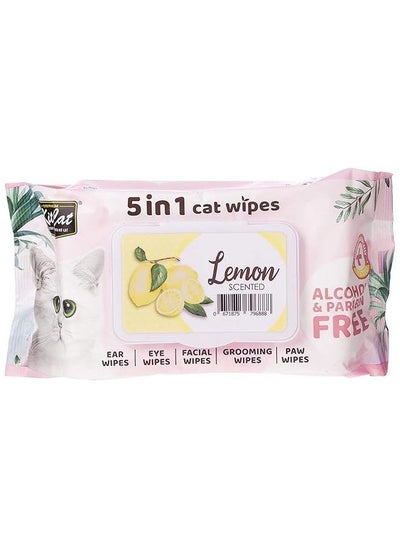 Buy Cat Wet Wipes 5 In 1 Lemon Baby Powder Scented 80 Pcs in Saudi Arabia