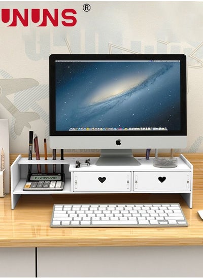 اشتري Monitor Stand Riser,2-Tier Computer Desk Organizer With Drawers,For Computer,TV,Printer,Office Supplies & Accessories With Pen Slot في الامارات