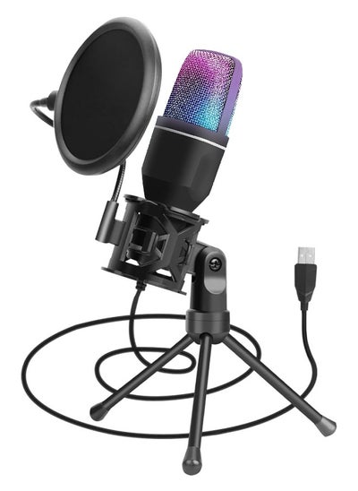 Buy PC Gaming USB Microphone, RGB Computer Mic for Professional Recording, Built-in Professional Sound Set, Podcast Mic with Tripod and Noise Reduction Filter for Singing, Streaming, Gamer, Online Chat in UAE