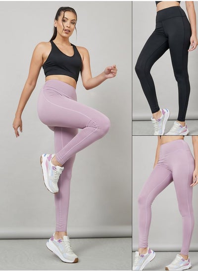 Buy Pack of 2 - Solid Active Leggings in Saudi Arabia