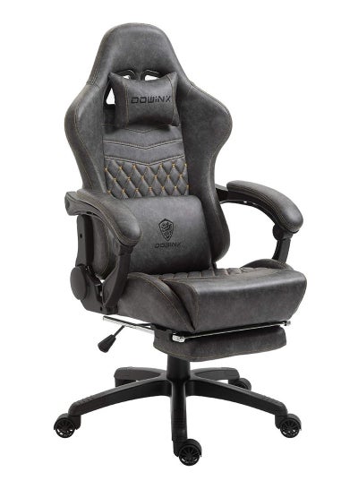 Buy Gaming Chair Office PC Chair with Massage Lumbar Support, Racing Style PU Leather High Back Adjustable Swivel Task Chair with Footrest (Grey) in UAE