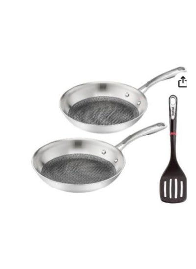 اشتري Tefal Eternal Mesh Frying Pan 24cm 28cm with Slotted Spatula, Scratch Resistant Mesh Coating PFOA free Suitable for All Types of Cooking Including Induction Hobs Stainless Steel في الامارات