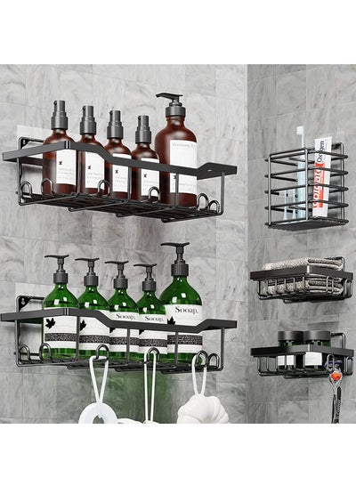 Buy 5 Pack Shower Racks, 2 in 1 No Drill No Mark Adhesive Shower Rack and Wall Mounted Hanging Shower Rack with Holes, Stainless Steel Shower Storage with 2 Soap Dishes and 1 Toothpaste Holder in Saudi Arabia