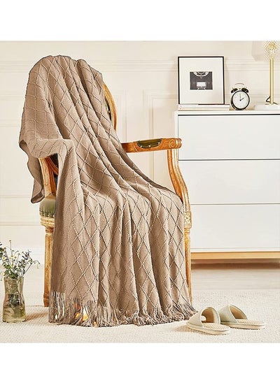 Buy Nordic Style Simple Sofa Soft knitted Blanket Khaki 127x172cm in Saudi Arabia