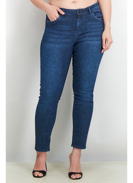 Buy Women Slim Fit Elastic Jeans, Dark Blue in UAE