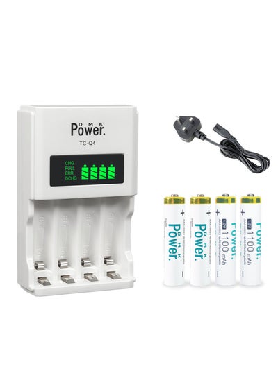 Buy 4pcs AAA 1.2V 1100mAh High Capacity Rechargeable Batteries and TC-Q4 AAA AA Four Slot Independent Intelligent Quick LCD Charger for Ni-MH/Ni-CD Rechargeable Batteries with 3pin UK Plug Cable in UAE