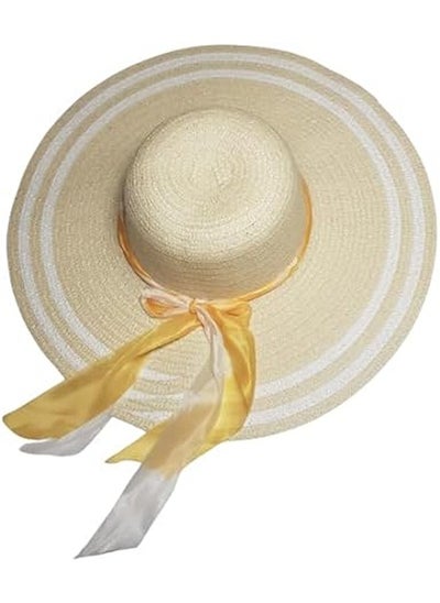 Buy MerryGlam Women Beach Hat | Brim Straw Girls Summer Sunshade Cap_ Travel Foldable Floppy UV Protection Sun Beach Ribbon Hat in UAE