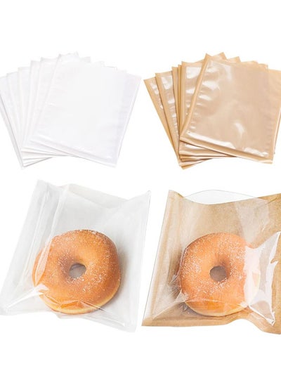 اشتري 100 Pcs Heat-Sealable Bakery Bags, Cookie Bags, Translucent Candy Bags, Kraft Paper Food Bags for Cookie, Cake, Bread, Sandwich, Chocolate, Candy, Snack (7.1 * 7.5 in) في الامارات