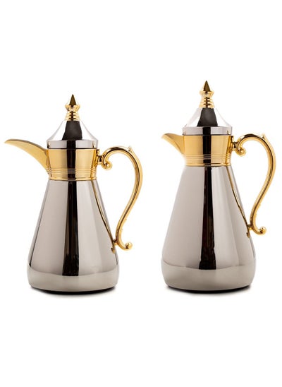 Buy Authentic stainless steel thermos set for tea and coffee golden nickel 0.7/1 liter in Saudi Arabia