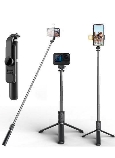 اشتري Selfie Stick with Light, Long Selfie Stick with Tripod Stand, Bluetooth Mobile Selfie Stick for Mobile Phone, Makeup,Selfie, Vlogging, Youtube, Live, iphone (104cm black) في الامارات