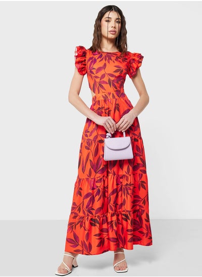 Buy Ruffled Sleeve Printed Dress in UAE