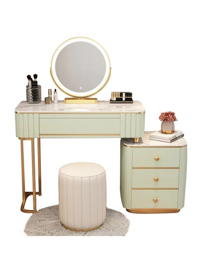 Buy Mint Green Vanity Table Set with LED Mirrorand Chair_Elegant Solid Wood Dressing Table in UAE