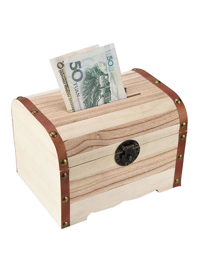 Buy Wooden Money Bank With Lock 9.8x14.2x9.8cm in Saudi Arabia