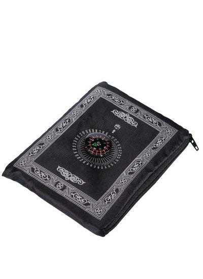 اشتري Portable Waterproof Polyester Travel Prayer Mat With Compass Black 100x60cm في الامارات