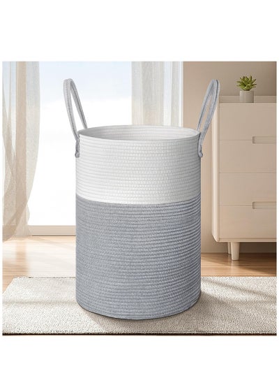 Buy Large Laundry Basket, 58L Tall Woven Rope Storage Basket with Handle, Laundry Hamper for Blanket, Toys, Dirty Clothes in Living Room, Bathroom, Bedroom (Grey) in Saudi Arabia