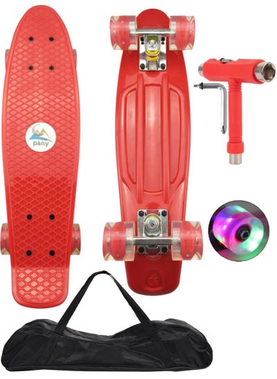 Buy 22" Pany SkateBoard PU Flash Wheels Fish Shape With Carry Bag & Tool, Red in Egypt