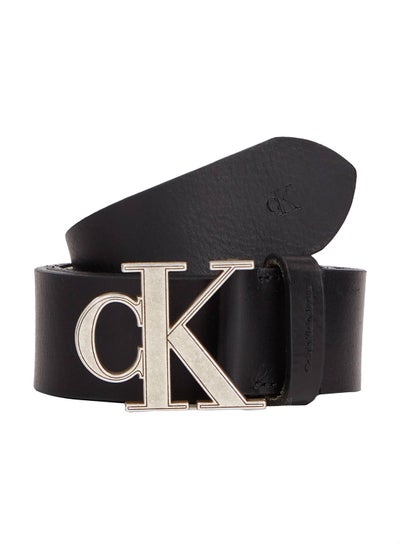 Buy Men's Black Leather Logo Fixed Belt in UAE