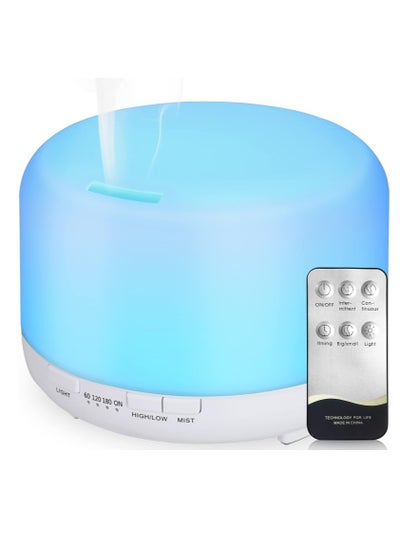 Buy 450ml Ultrasonic Aroma Diffuser Humidifier with Colorful LED Light with Remote Control Function for Yoga Salon, Spa, Living, Sleeping, Shower, Hotel, Pure White in Egypt