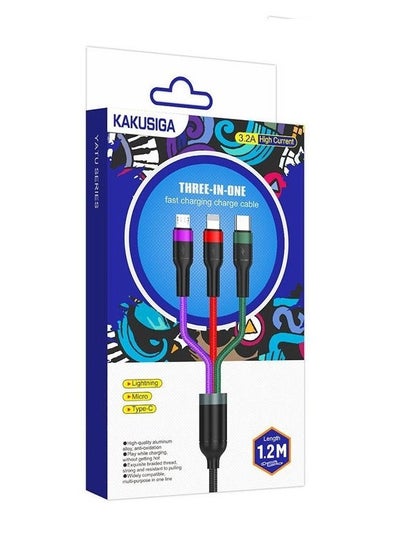 اشتري Yatu Series 3 in 1 كابل شحن سريع من النايلون المضفر USB مع Type C Micro USB وموصل Lightning في الامارات