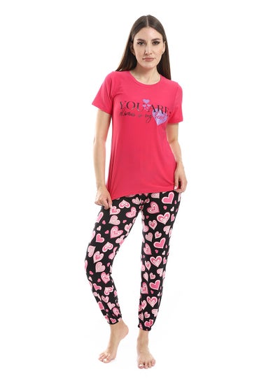 Buy Women Pajama Set With Half Sleeves And Printed Photo in Egypt