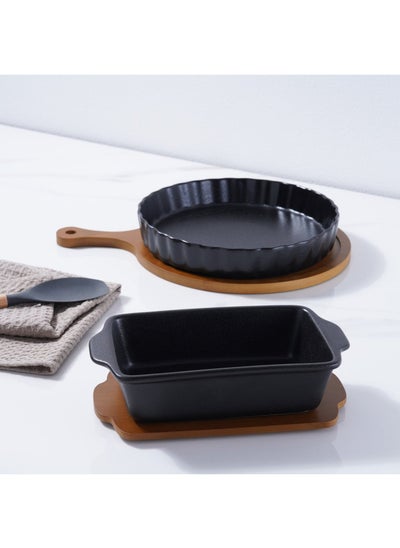 اشتري Nera Rectangular Baking Dish With Bamboo Lid 1L - Black في الامارات