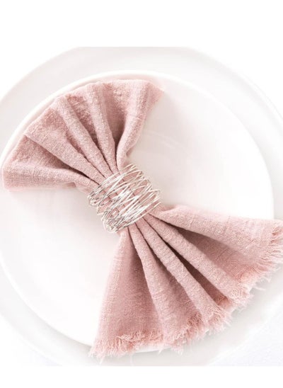 اشتري Handmade Cloth Napkins, Cloth Napkins with Fringe Set of 6, Rose Cotton Linen Napkins, Versatile Handmade Square Rustic Fringe Napkins for Dinner, Wedding and Parties 18"x18" في السعودية