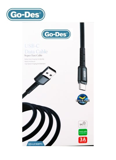 Buy Go-Des Nylon Type-C Super Fast Data Cable 1 Meter GD-UC509TC - Black in Saudi Arabia