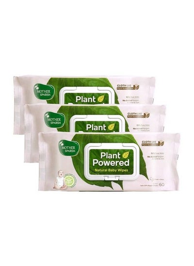 Buy Natural Care Baby Wipes I 100% Plant Made Fabric From Forest Land ; Fresh + Cleanse (With Cucumber) Wet Wipes For Baby I Cotton Cloth Like Bigger Sheets ; 60 Pcs (Pack Of 3) in UAE