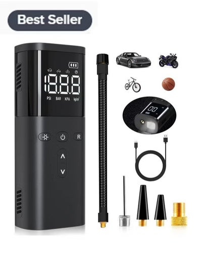 Buy Tire Inflator,Portable Air Compressor for Car Tires,150PSI 6000mAh Mini Air Compressor with Digital LCD Pressure Gauge and LED Light, Rechargeable Fast Air Pump for Car Bike Motorcycle in UAE