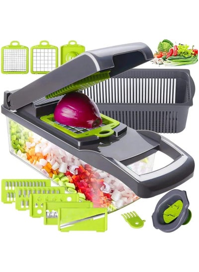 Buy Vegetable Chopper 15 In 1 Slicer Chopper And Grater Multi-Function Adjustable Manual Food Chopper Slicer Vegetable Chopper - Dark Gray in Saudi Arabia