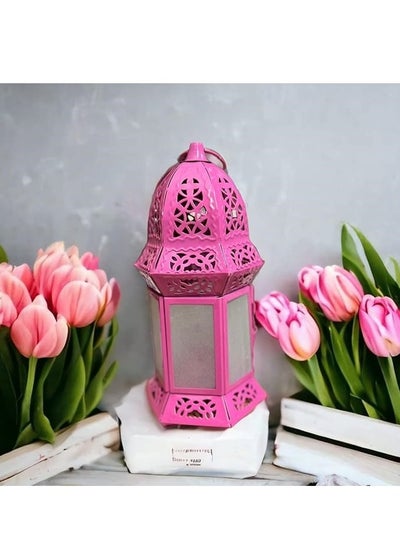 اشتري Ramadan Metal Glass Lantern - 12 Inch Fuchsia Decorative Islamic Style - Unique Design Decorative Look في مصر