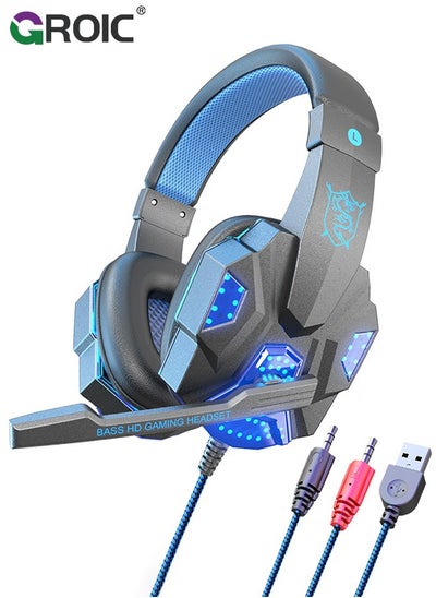 Buy Wired Gaming Headset with Microphone for PS4 PC Xbox One PS5 Controller, LED Light, Bass Surround, for Laptop Computer, Switch, Mobile, Noise Cancelling Over Ear Headphones in Saudi Arabia