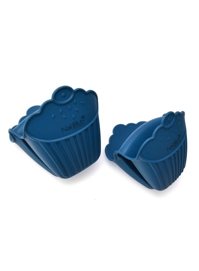 Buy 2pcs Silicone Mitts Blue Color 10.5X10.5X1 Cm in UAE