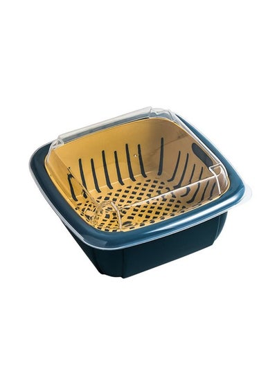 Buy Kitchen Multi-Functional Double-Layer Drain Basket, Fruit And Vegetable Fresh Storage Blue/Yellow in UAE