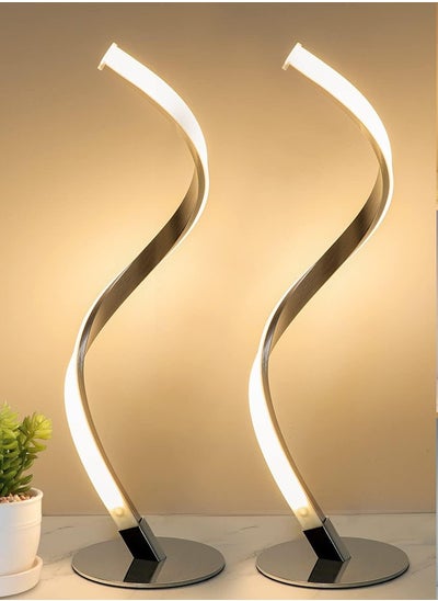 Buy Set of 2 Modern Spiral LED Table Lamps, 3 Colors & Stepless Dimmable Desk Lamps, Touch Nightstand Bedside Lamps in UAE