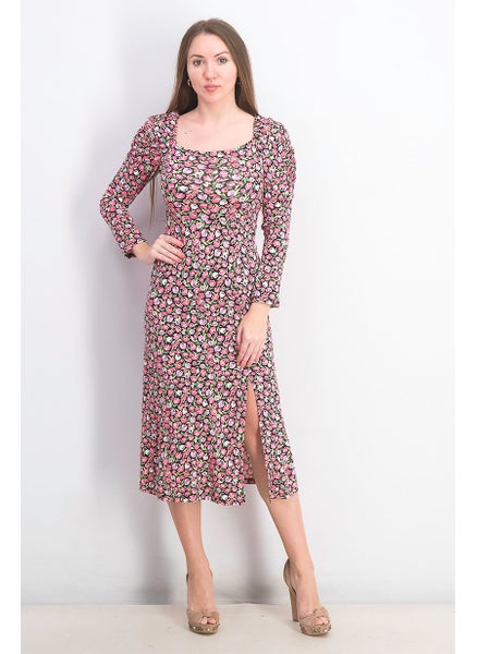 اشتري Women Petites Floral Long Sleeve Maxi Dress, Pink Combo في الامارات