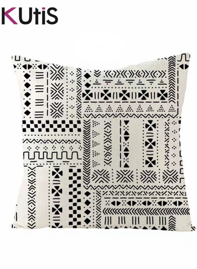 Buy 1-Piece Geometric Pattern Cushion Cover White/Black 45x45 Centimeter in UAE