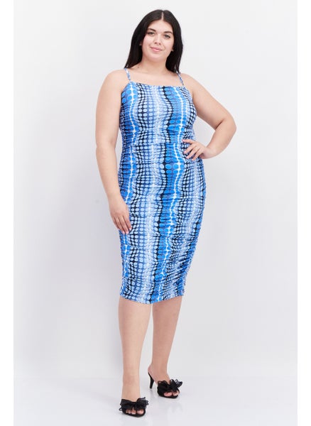 Buy Women Curve Fit Allover Print Midi Dress, Blue in UAE