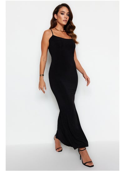 Buy Black Fitted Strap Maxi Flexible Knitted Pencil Dress TWOSS23EL02435 in Egypt