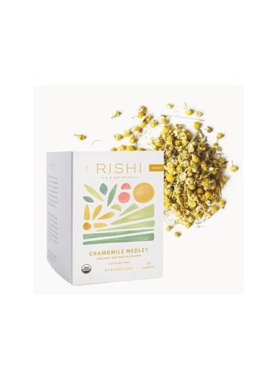 اشتري Rishi Tea Chamomile Medley Tea - USDA Organic Tea Bags, Caffeine Free, Chamomile Flowers w/ Lemongrass, Lemon Verbena, & Spearmint - 15 Sachets في الامارات