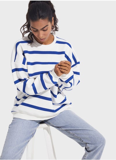 Buy Striped Crew Neck Knitted Sweatshirt in UAE