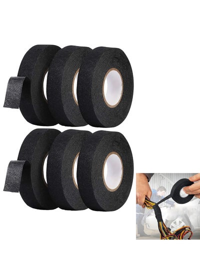 Buy Heat Tape, Black Automotive Harness Tape, 6 Rolls Wires Fabric Tapes, High Temperature Resistance Harness Fabric Tape, Electrical Insulation Fastening Tape, 19MM 15M Tape in UAE