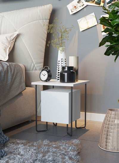 Buy Acres Nightstand Manufacture Wood Combine With Stylish Metal Legs For Multifunctional Side Table End Table White 40x40x45 cm in UAE