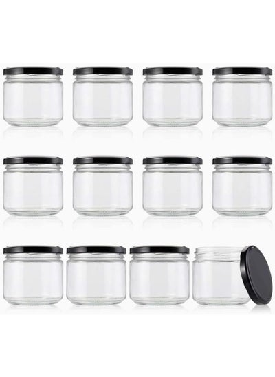 Buy Clear Glass Jar With Black Metal Lid 420Ml 9X9X 9.5 Cm Set Of 8  Pieces in UAE