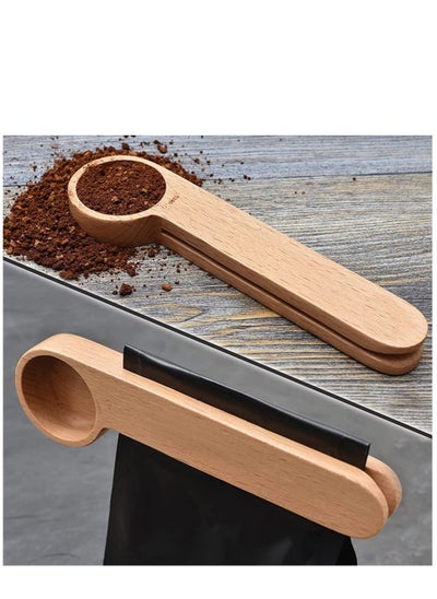 Buy Wooden Coffee Scoop and Bag Clip, Measure Spoon 2-In-1 Bags Sealer Measuring Spoon for Beans, Espresso Coffee, Tea in Saudi Arabia