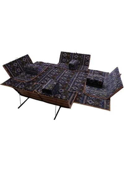 Buy A 9-piece floor seating set consisting of a padded premium velvet rug, 4 armrests and 4 camping chairs, suitable for trips and camping. in Saudi Arabia